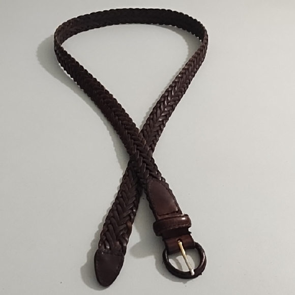 Dark Brown Braided Leather Belt with Metal Buckle - Picture 1 of 13
